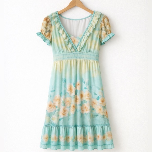 Vintage Annalise Mulberry Silk Dress ruffle bead puff sleeve fitted waist sz M - Picture 5 of 6